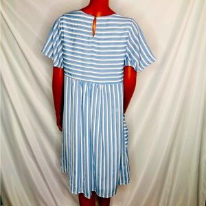 Polagram blue white short sleeve round neck striped dress L NEW NWT maternity